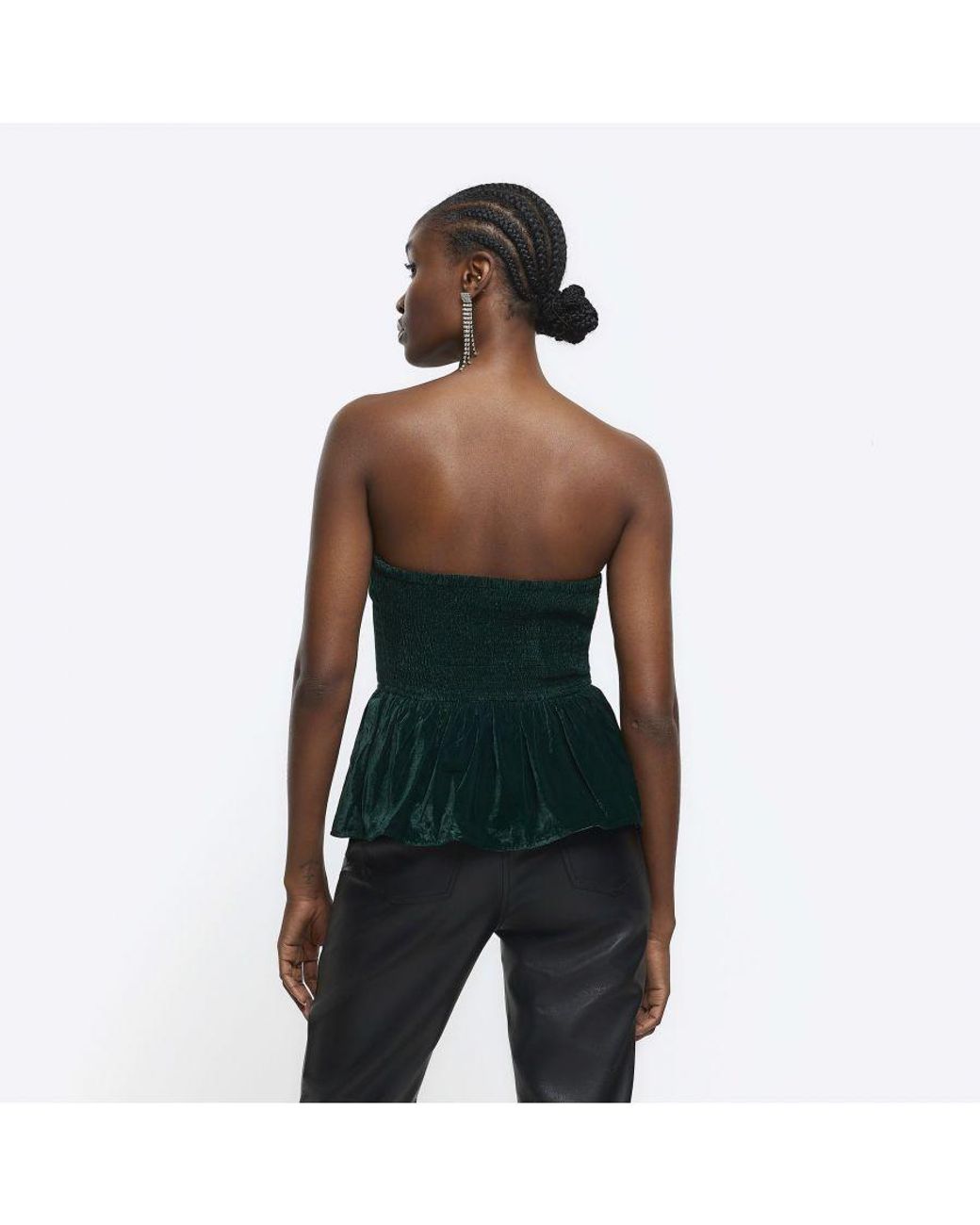 River Island Green Bandeau Top Velvet