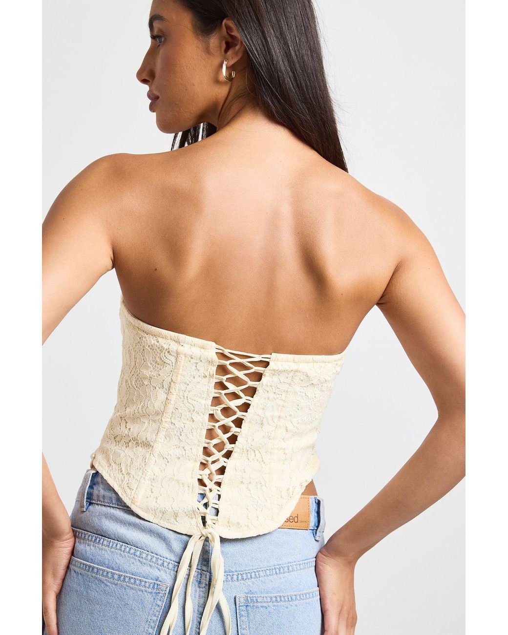 Boohoo Yellow Broderie Bandeau Corset Top