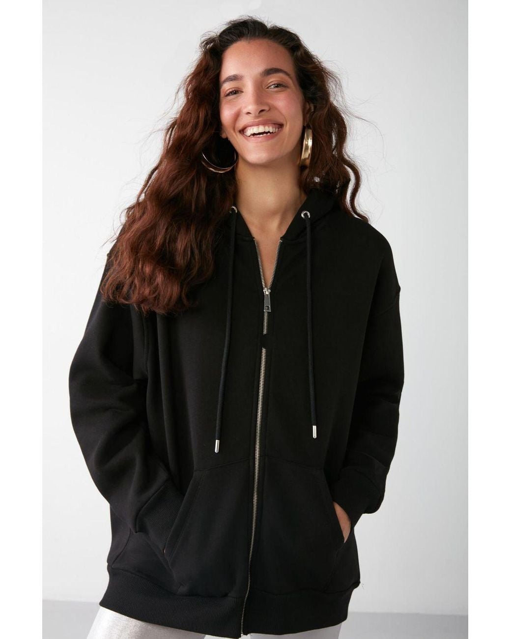 Grimelange Black Oversized Hooded Zip Sweatshirt