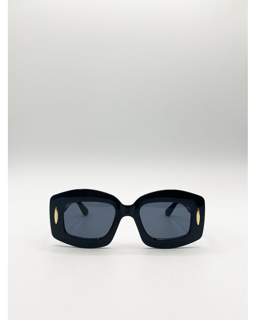SVNX Blue Oversized Chunky Rectangle Sunglasses