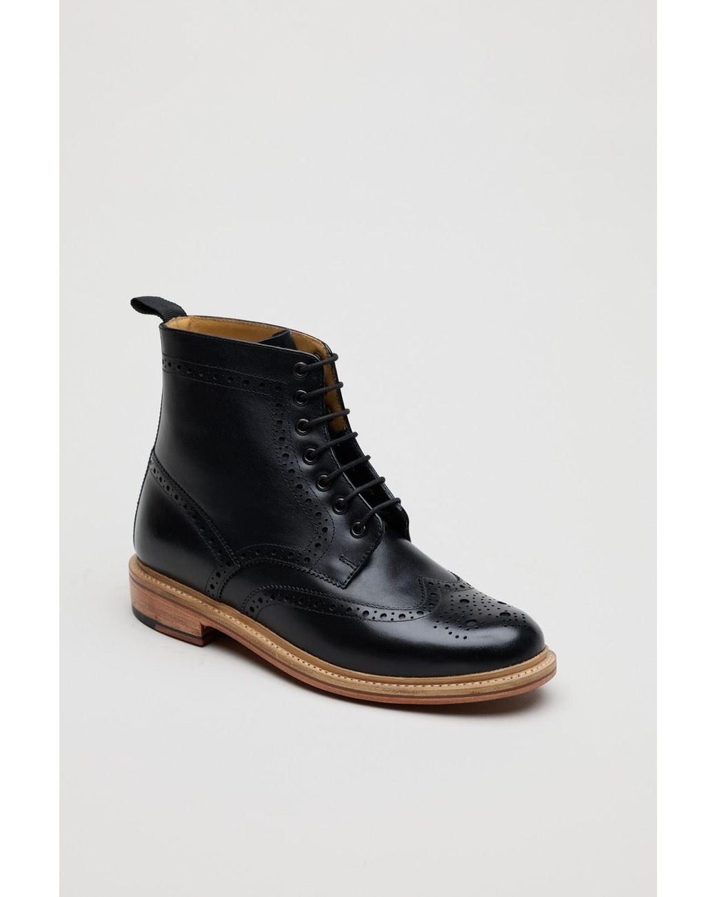 Chapman & Moore Black Walter Brogue Leather Boots for men