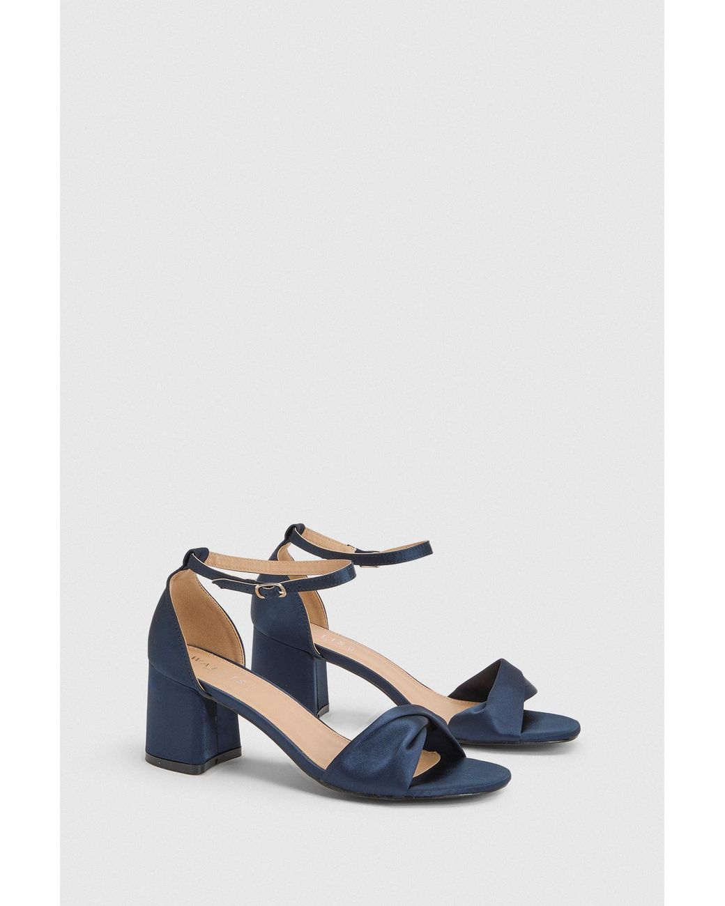 Wallis Blue Wide Fit Sophia Satin Soft Twist Medium Block Heel Sandals