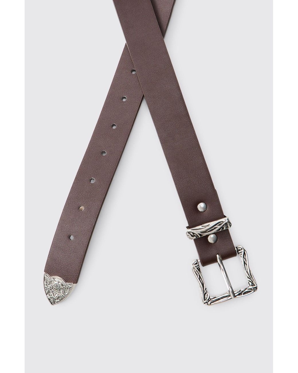 BoohooMAN Brown Pu Western Buckle Belt for men