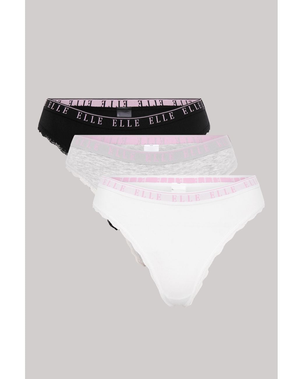 Elle Multicolor Multi Pack (3) Cotton Lace Trim Tipped Thong