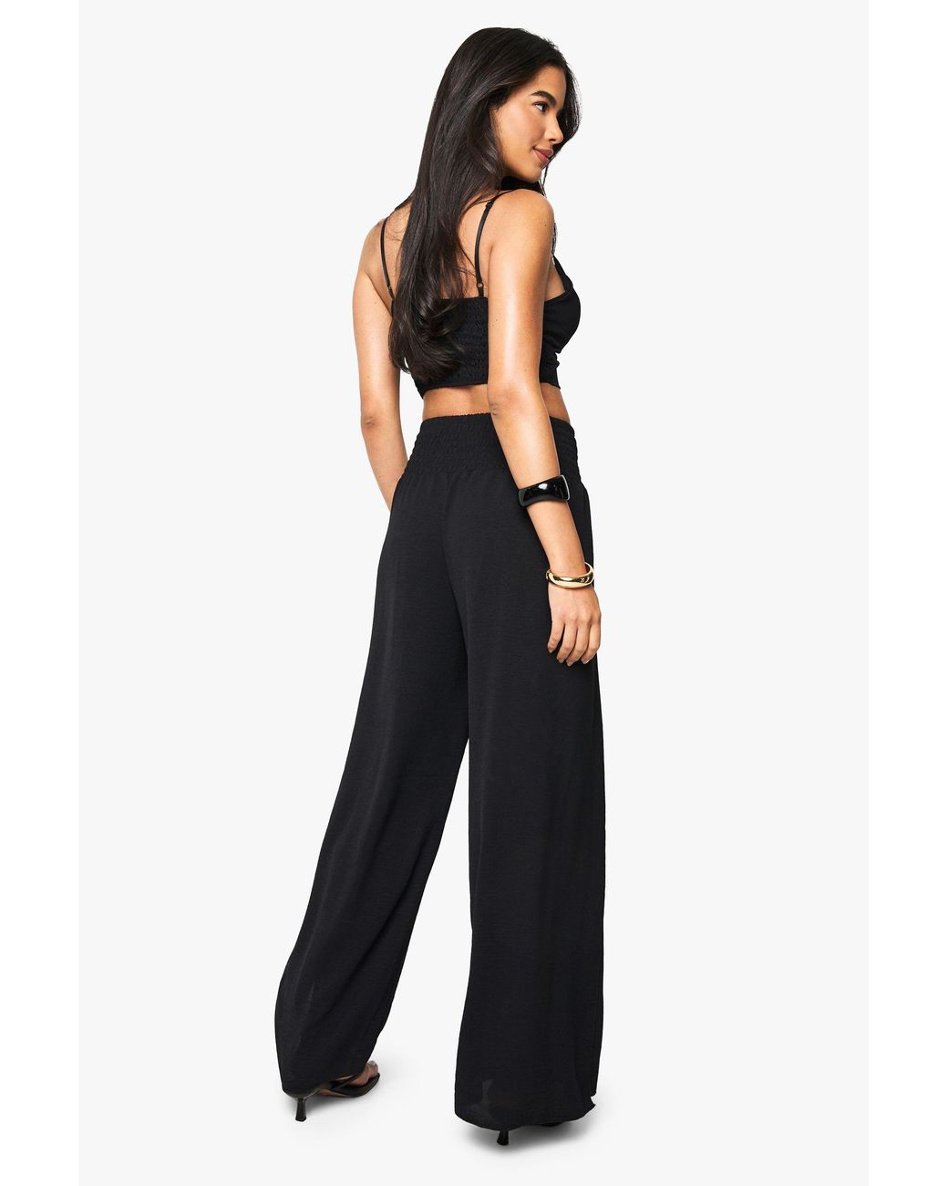 Boohoo Black Knot Front Top And Wide Leg Trouser
