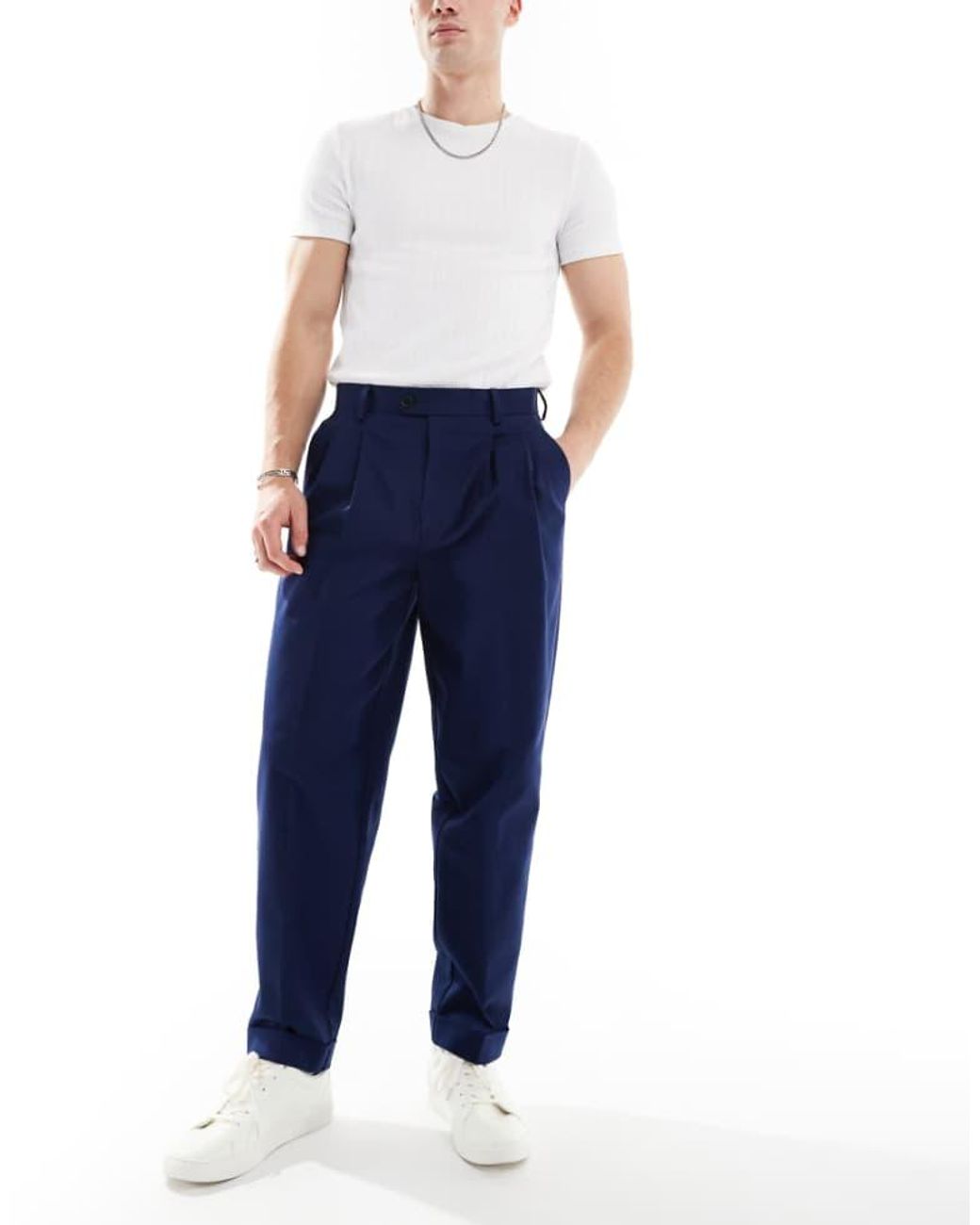 ASOS Blue Smart Premium Cotton Oversized Tapered Chino Trousers for men