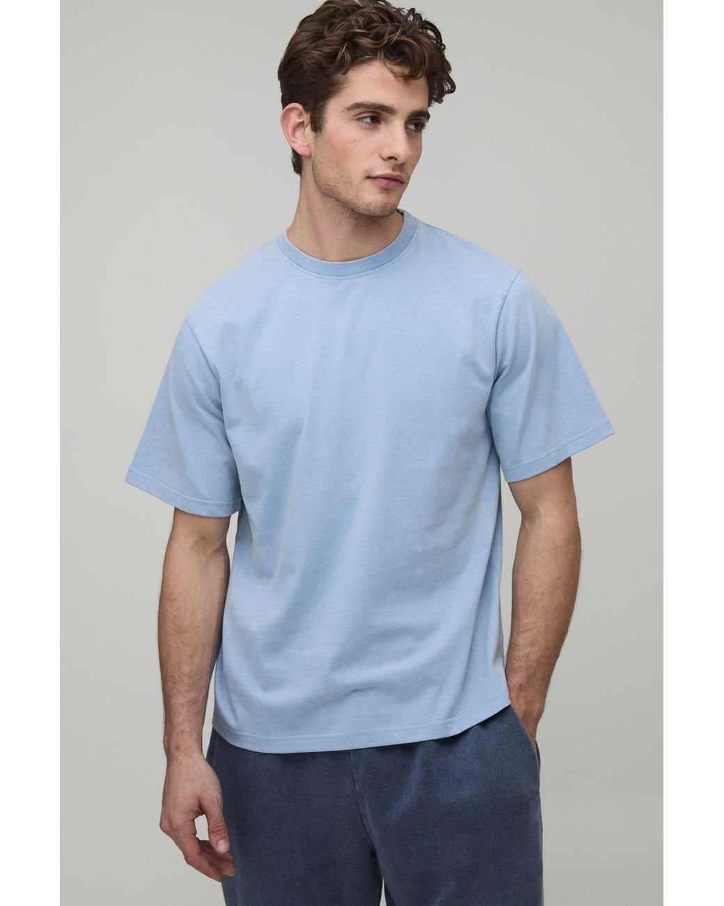 BoohooMAN Blue Essential Washed Boxy Heavyweight T-Shirt for men