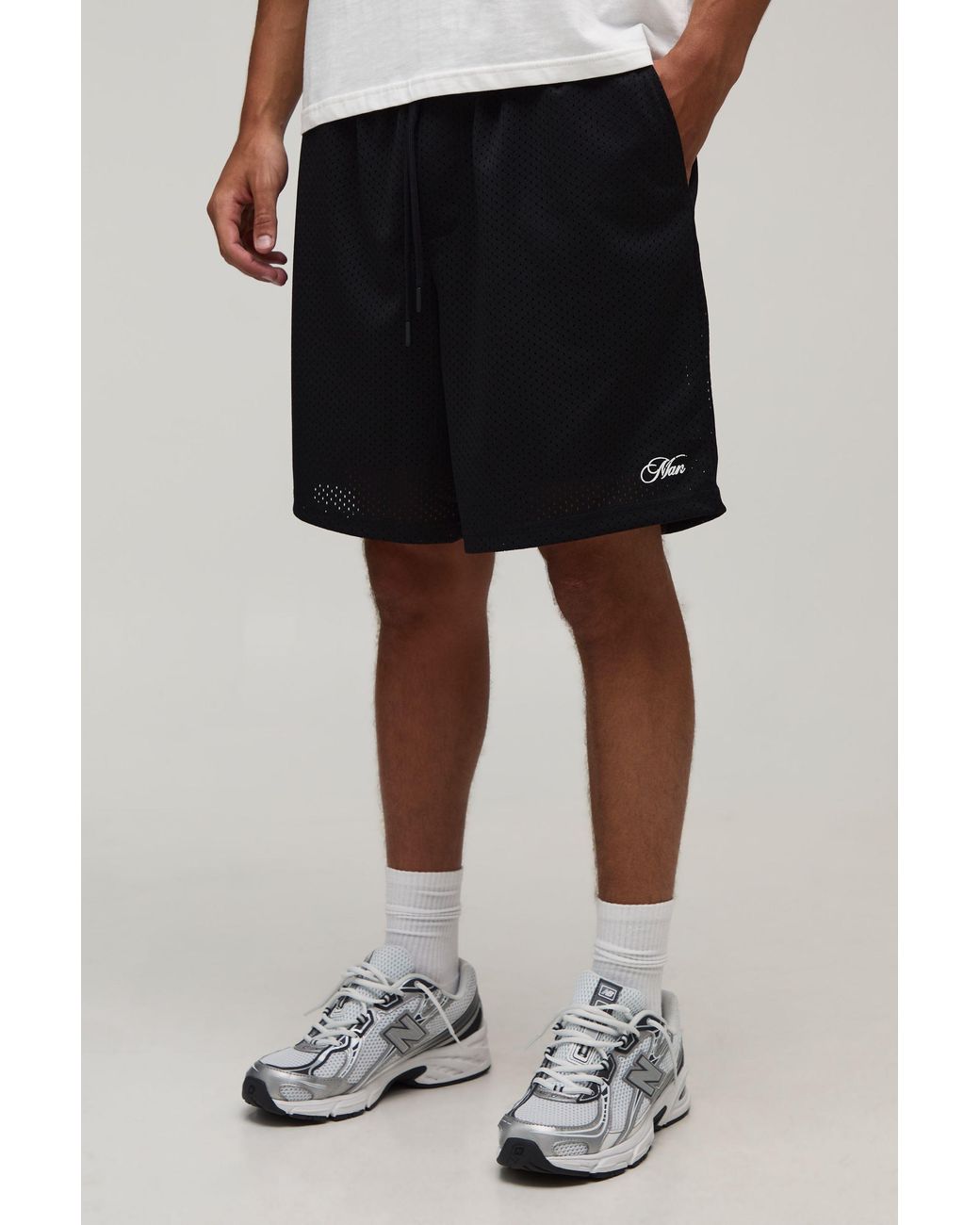 BoohooMAN Black Baggy Fit Script Mesh Jersey Short for men
