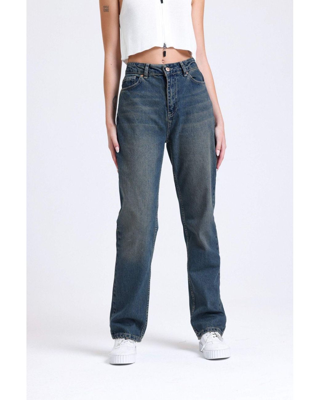 Hiccup Blue High Waist Straight Leg Jeans