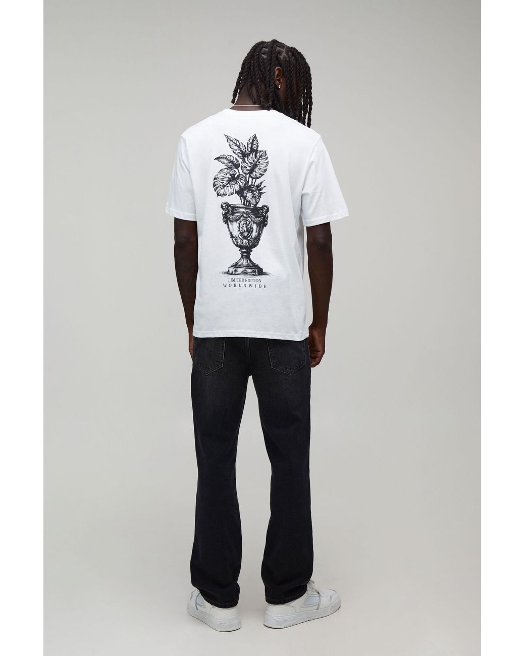 BoohooMAN Black Regular Palm Spine Print T-Shirt Cotton for men