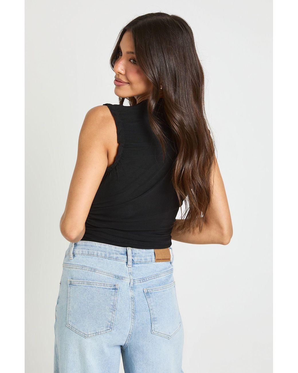 Boohoo Black Mesh Ruched Neckline Bodysuit