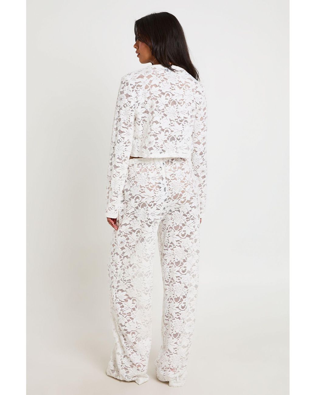 Boohoo White Lace Drawstring Waist Trouser
