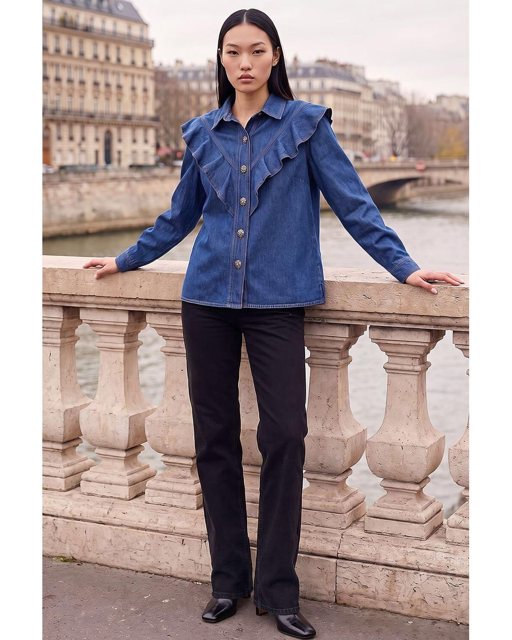 D.u.s.k Blue Denim Frill Buttoned Shirt