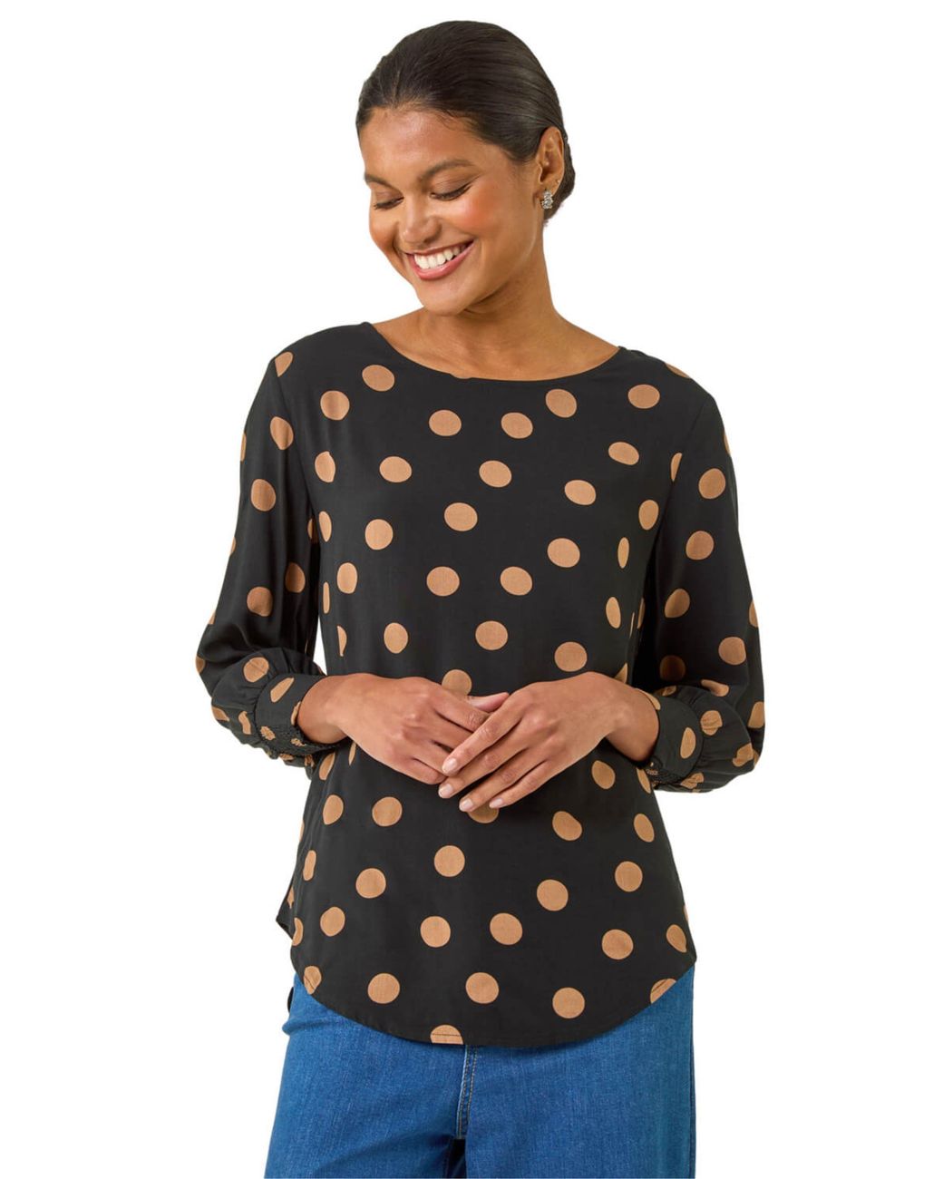 Roman Black Spot Print Tunic Top