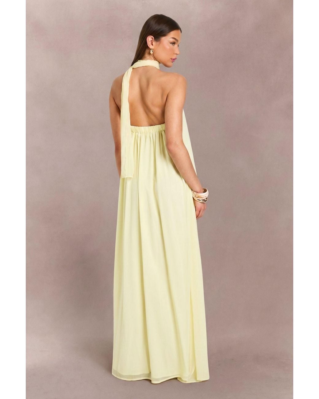 Boohoo Natural Scarf Detail Trapeze Floor Sweeping Maxi Dress