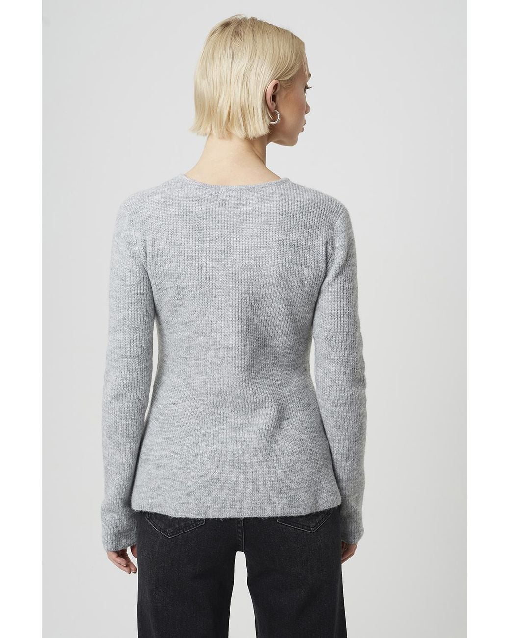Brave Soul Gray Wool Blend Ribbed Peplum Cardigan