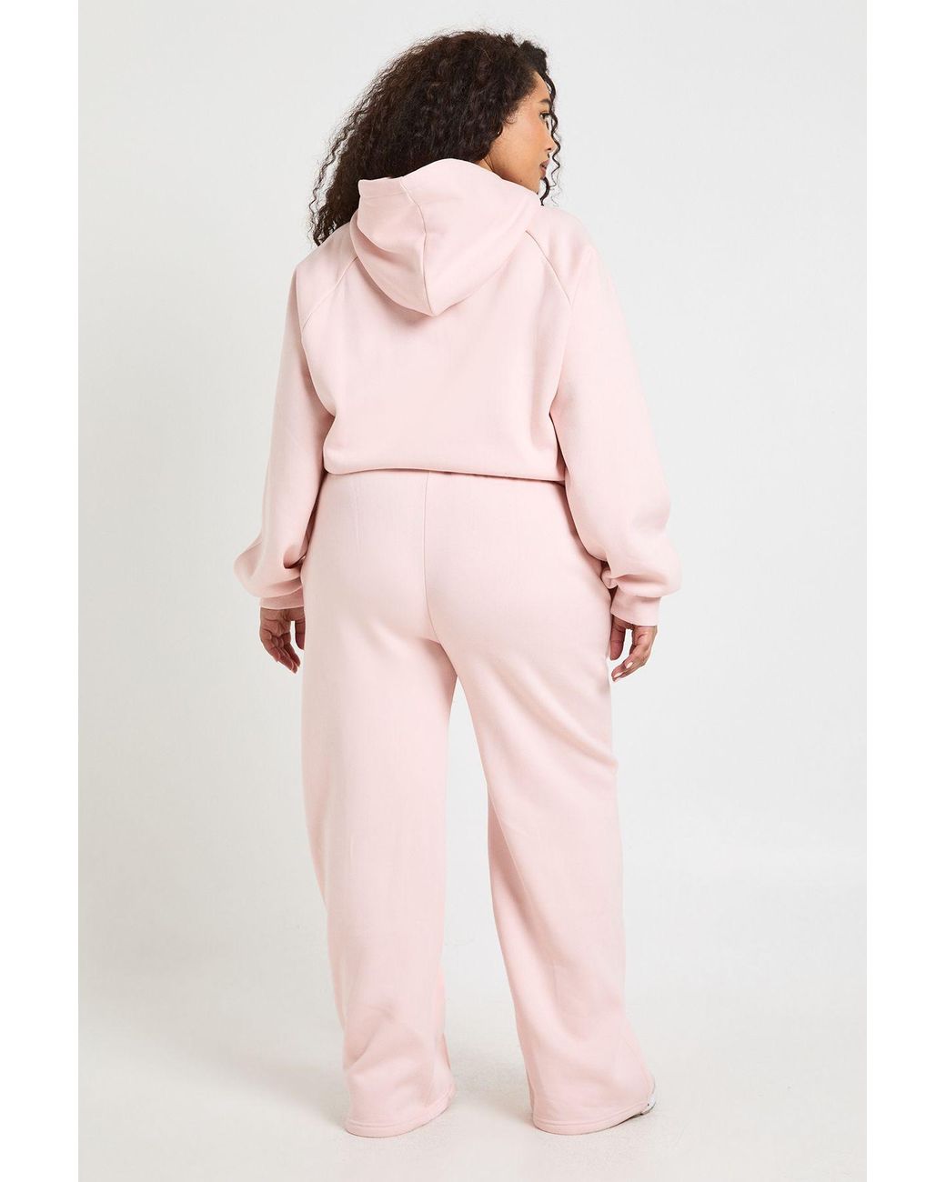 Boohoo Pink Plus Core Basic Pintuck Detail Deep Waistband Wide Leg Jogger
