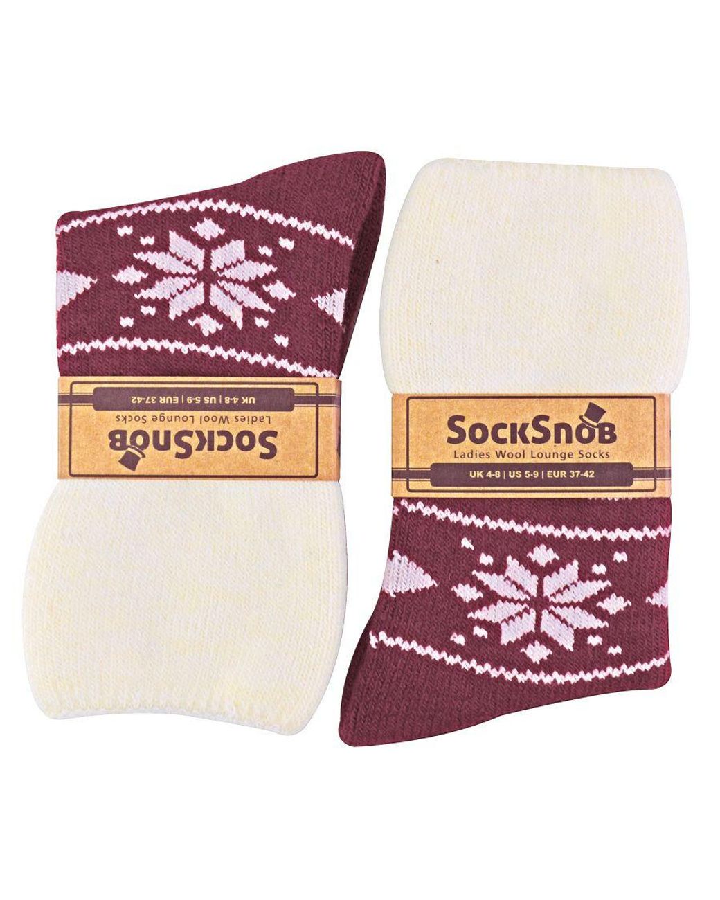 Sock Snob Red Ladies Wool Bed Socks With Fairisle Design