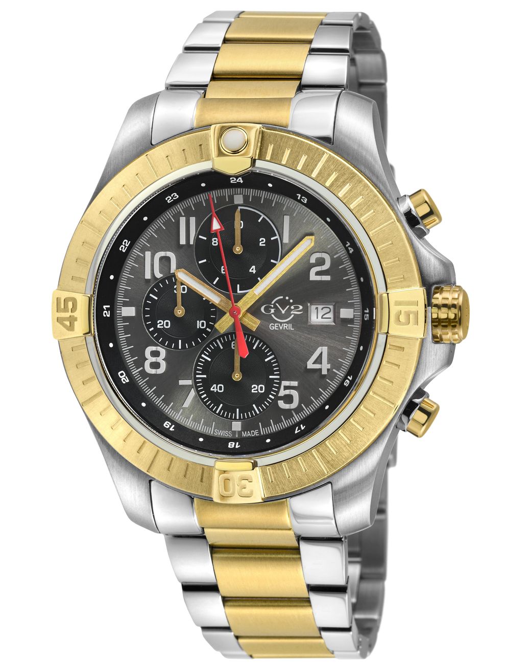 Gv2 Gray T38 Ss Case,Ipyg Bezel Ring, Enamel Dial With Print, 3 Sub Two Toned Ipyg/316L Staineless Steel Bracelet Watch for men