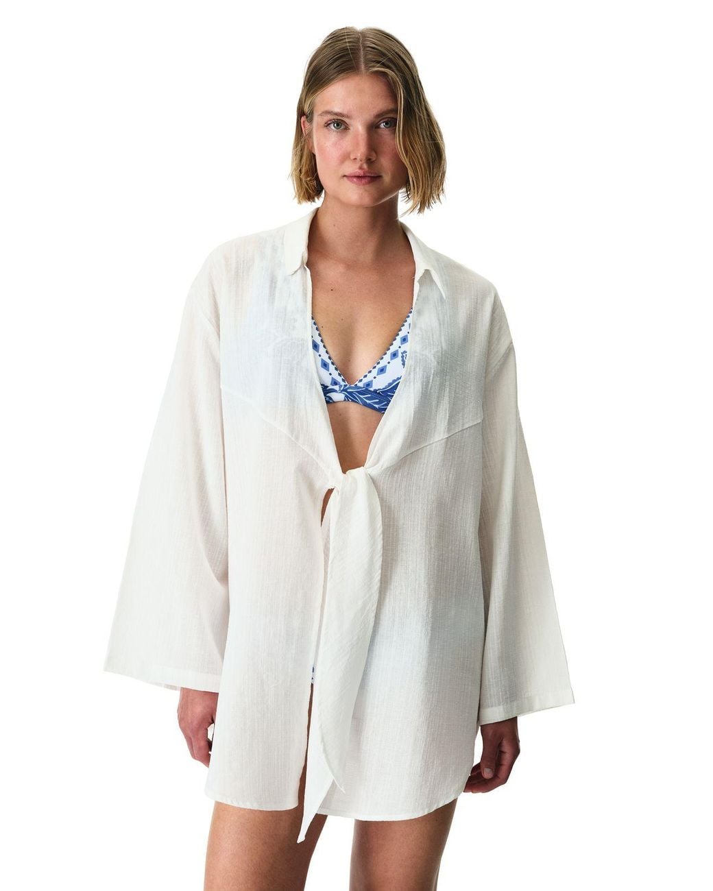 Penti White Cotton Woven Tie-Front Shirt
