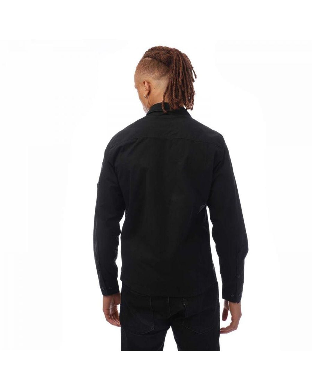 C P Company Black Organic Gabardine Zip Overshirt for men
