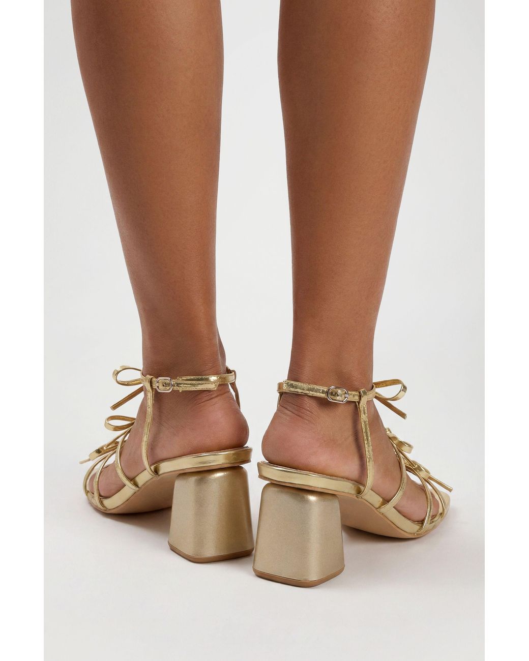 Boohoo Natural Wide Fit Triple Bow Detail Low Block Heels