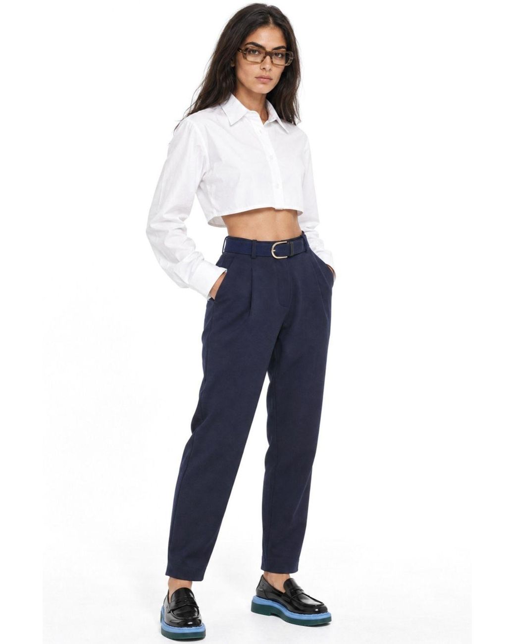 Busem Blue Cotton Blend Stretch Pants