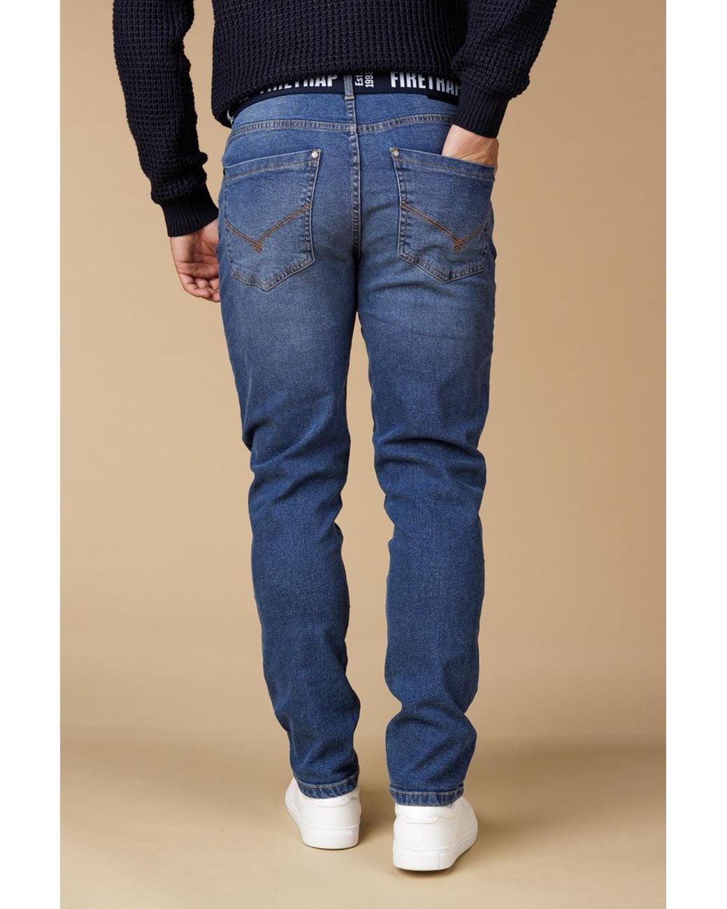 Firetrap Blue Slim Fit Jeans With Branded Cotton Belt And Contrast Stitching for men