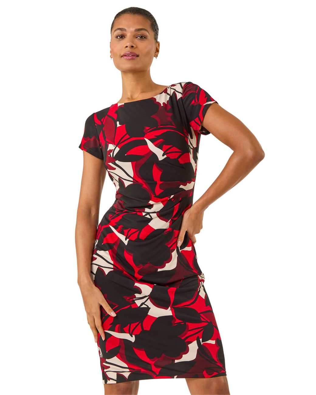 Roman Leaf Print Gathered Shift Dress