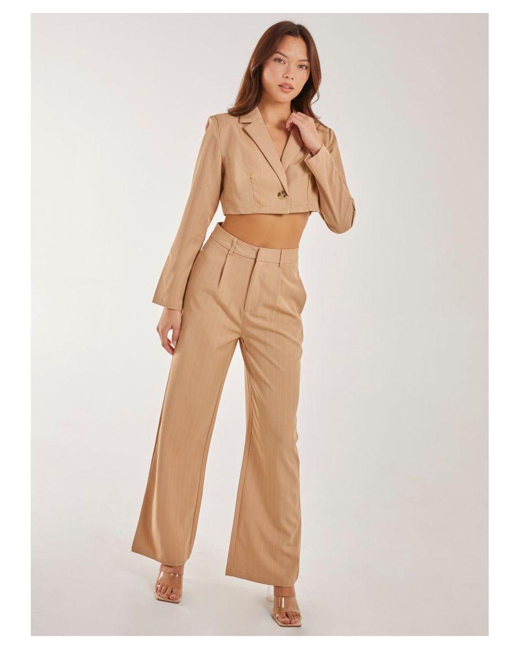 Pink Vanilla Natural Pinstripe Cropped Blazer