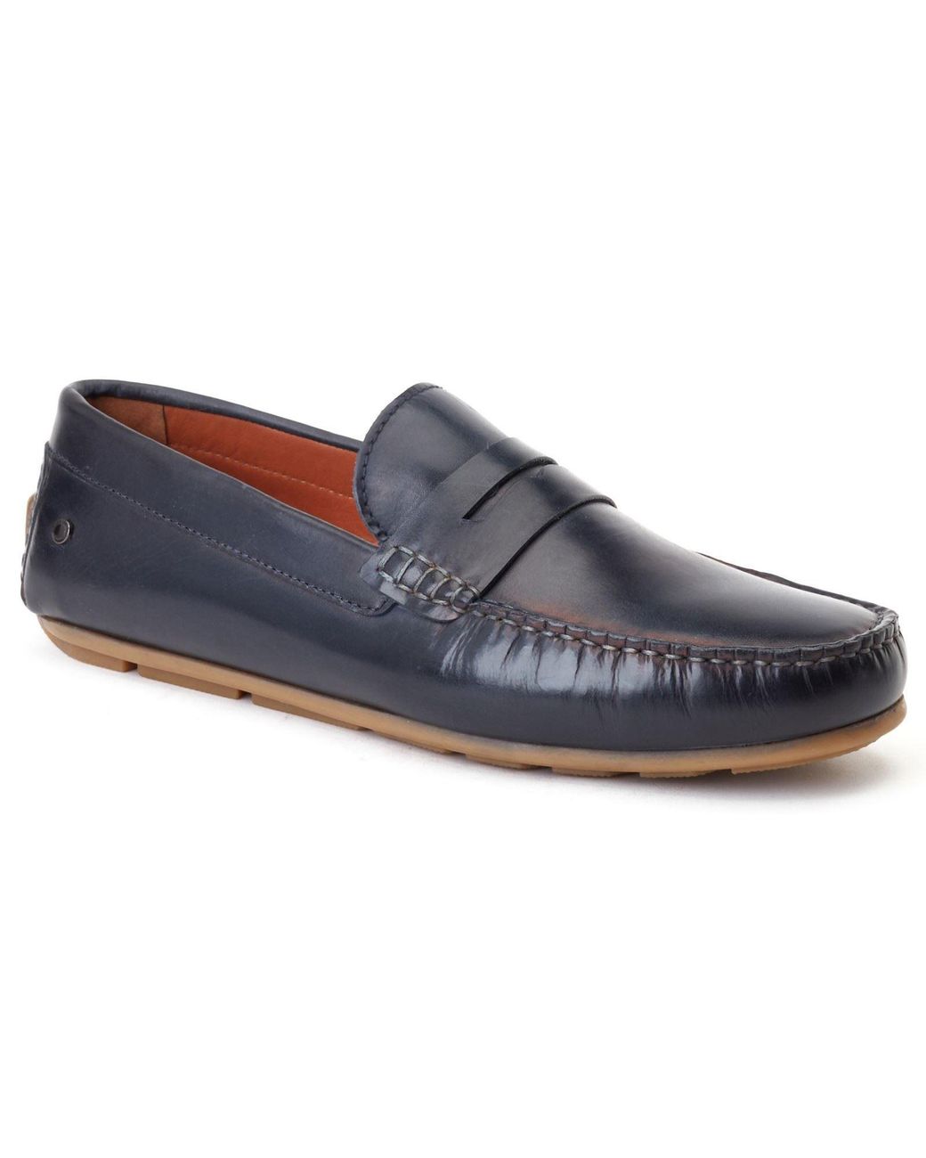 Base London Blue Collins Leather Standard Loafers for men