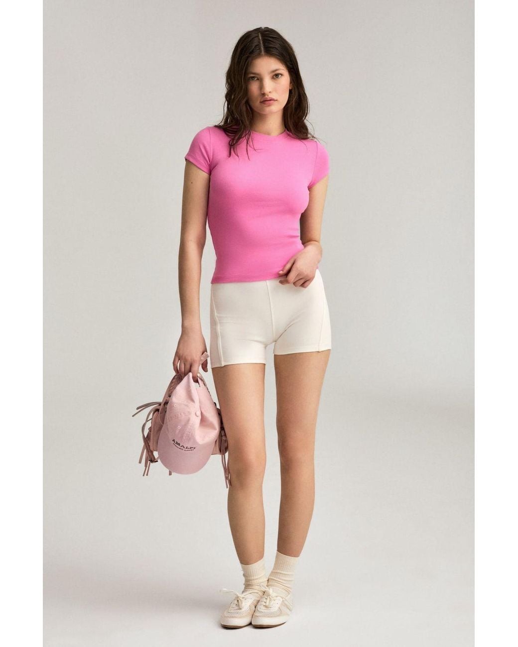 Grimelange Pink Slim Fit Crew Neck T-Shirt