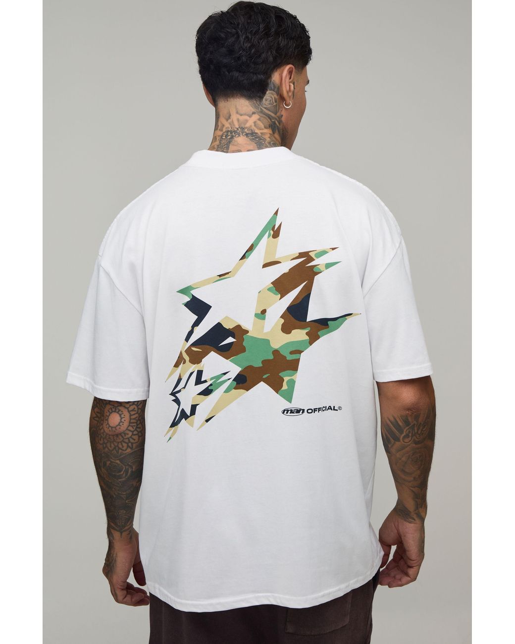 BoohooMAN White Tall Oversized Star Camo Print T-Shirt Cotton for men