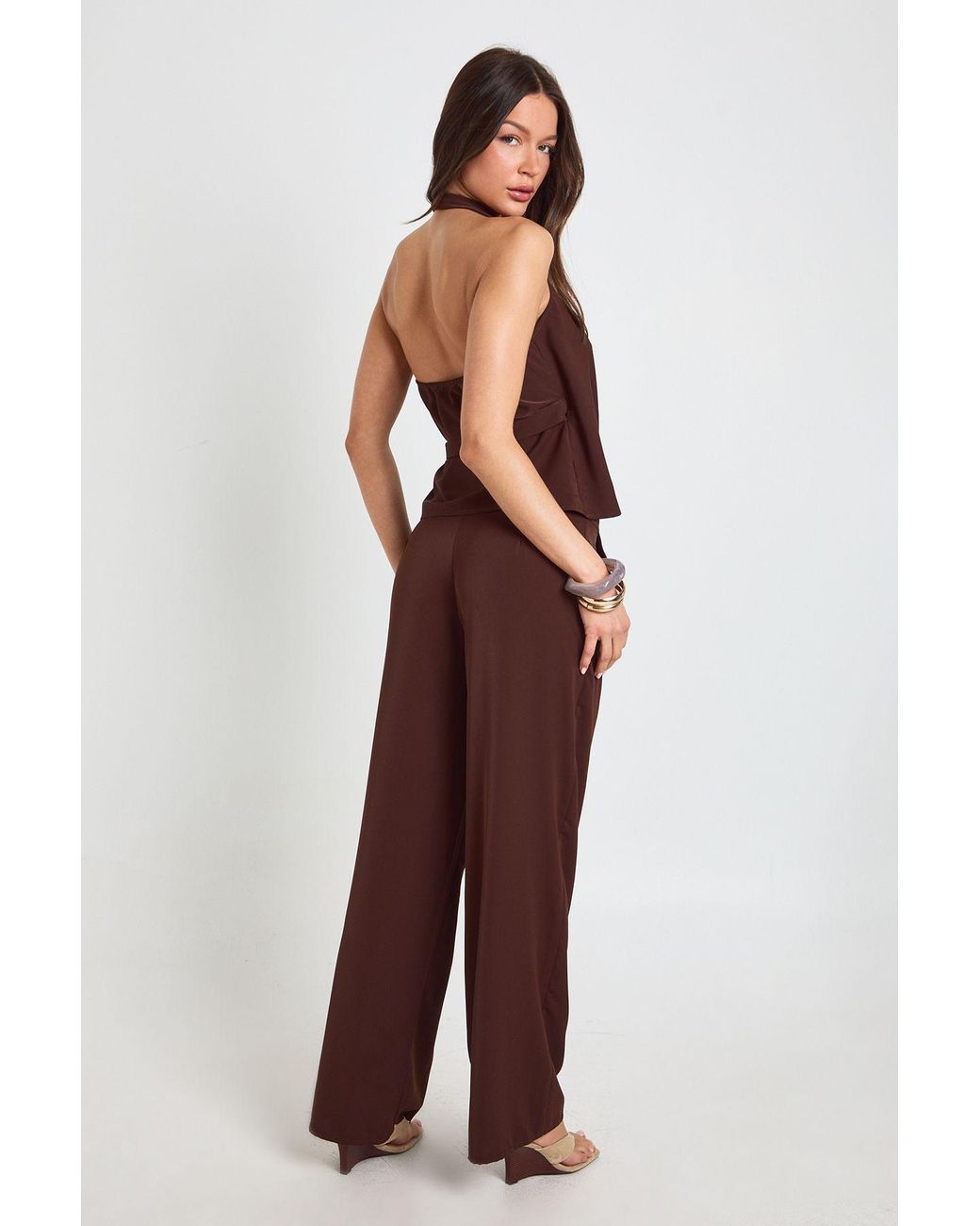Boohoo Red Woven Cowl Wrap Drape Co-Ord