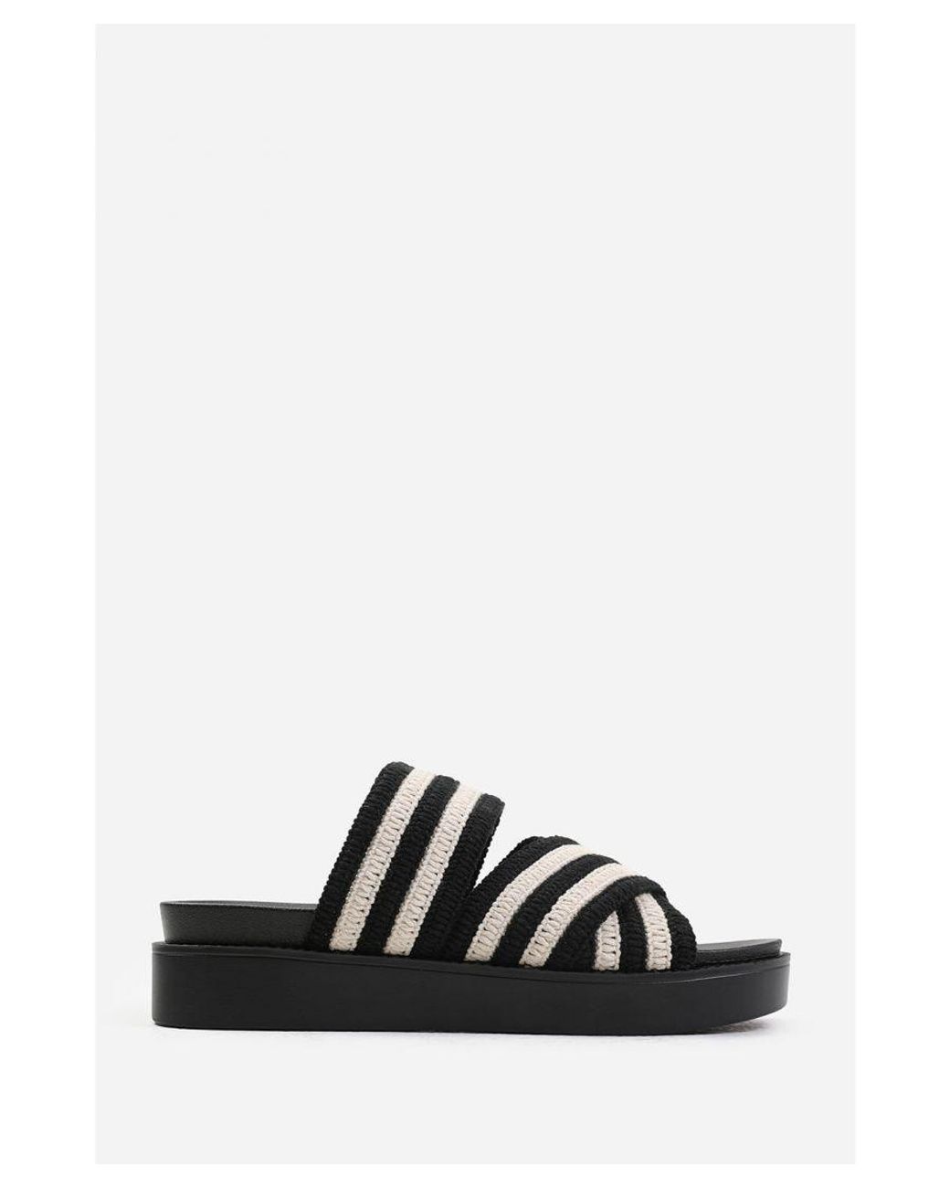 Where's That From Black Wheres 'Andorra' Flatform Striped Cross Over Crochet Strap Sandals