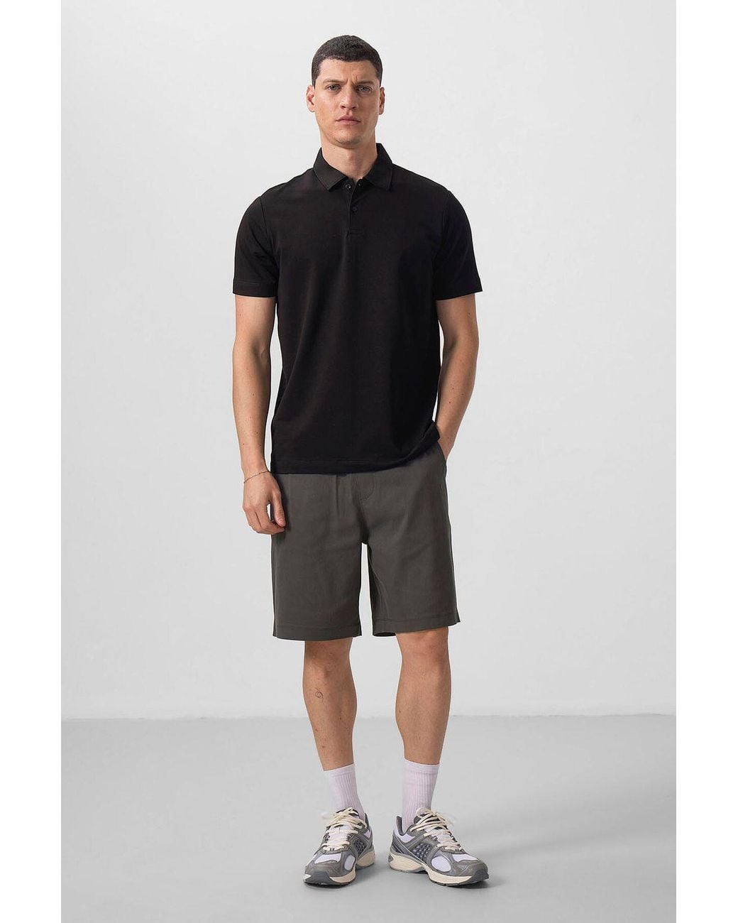 TOMMY LIFE Black Cotton Elastane Polo T-Shirt for men