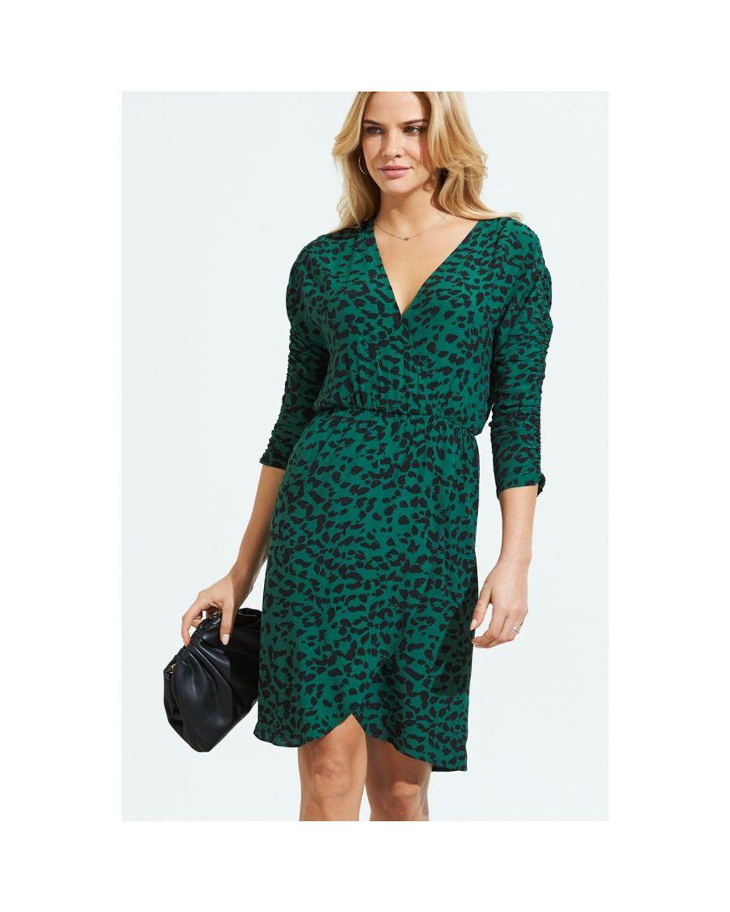 Sosandar Green Leopard Print Faux Wrap Dress