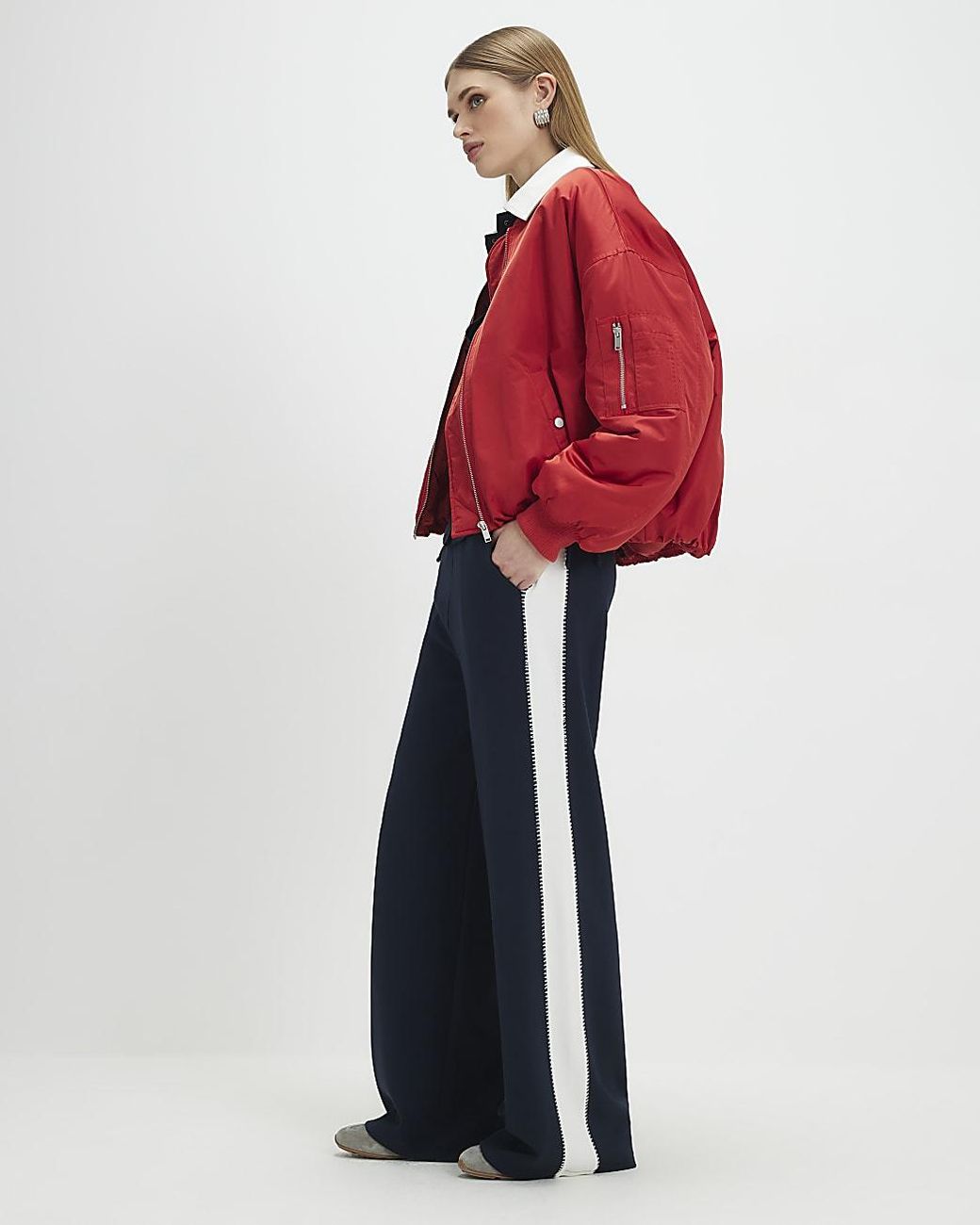 River Island Blue Wide Leg Trousers Colour Blocked Viscose