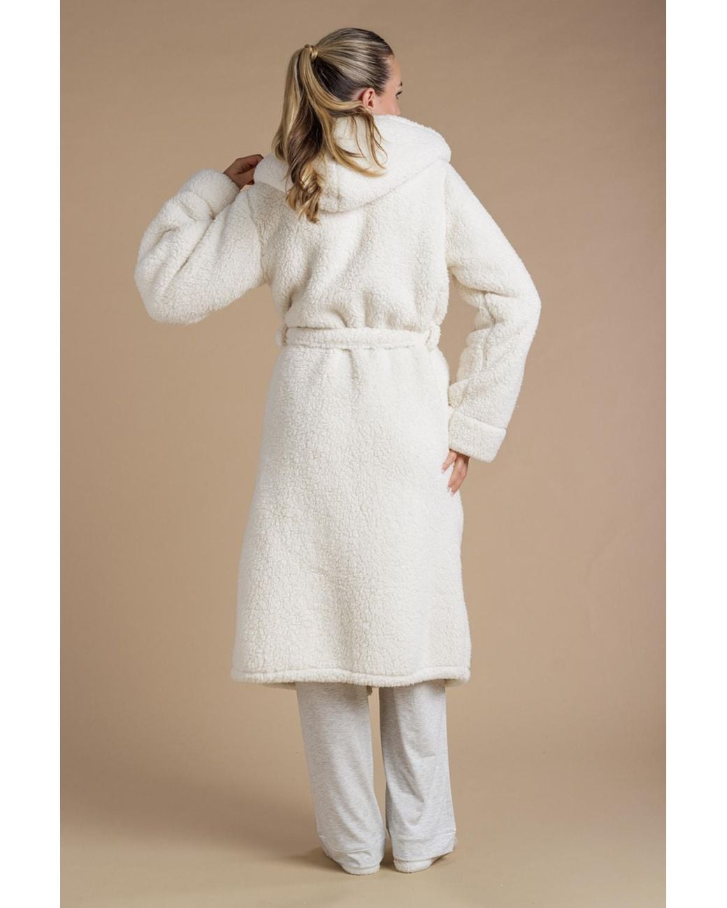 Tokyo Laundry Natural Fluffy Hooded Dressing Gown