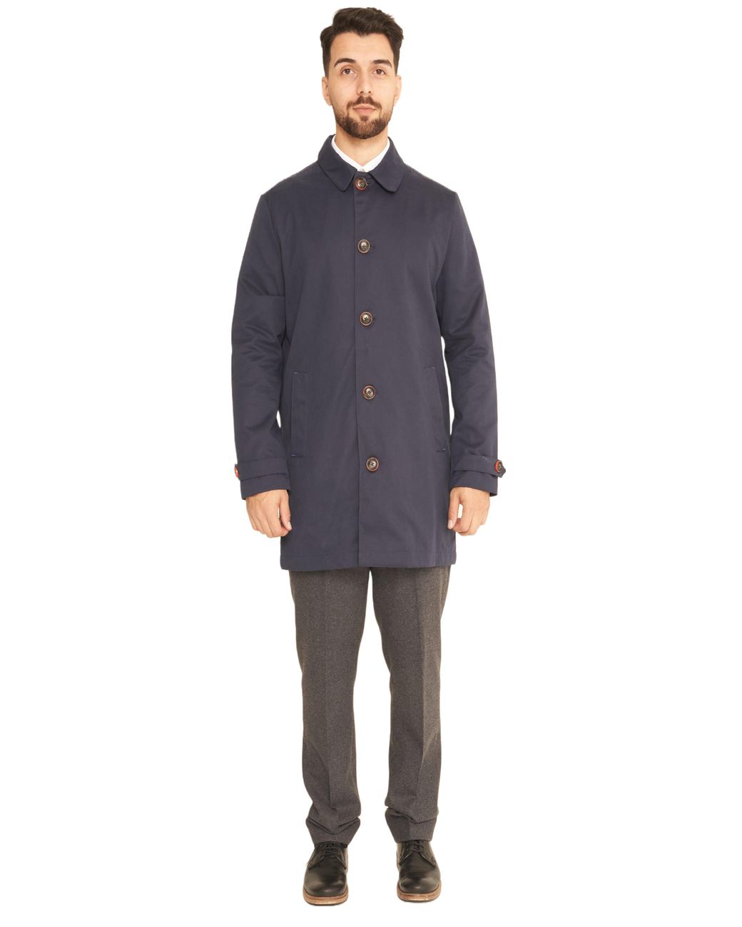 Harry Brown London Blue Single Breasted Trench Coat Cotton for men
