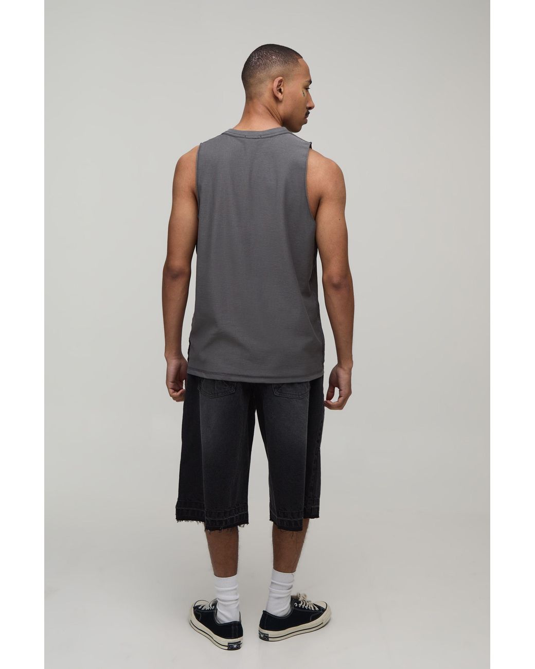 BoohooMAN Gray Regular Exposed Seam Skull Print Tank Cotton for men