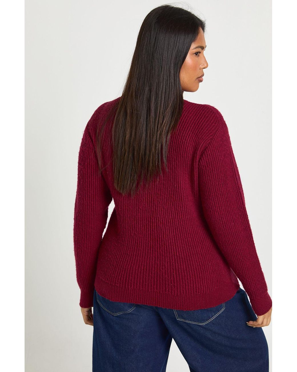 Boohoo Red Plus Button Crew Neck Knit Cardigan