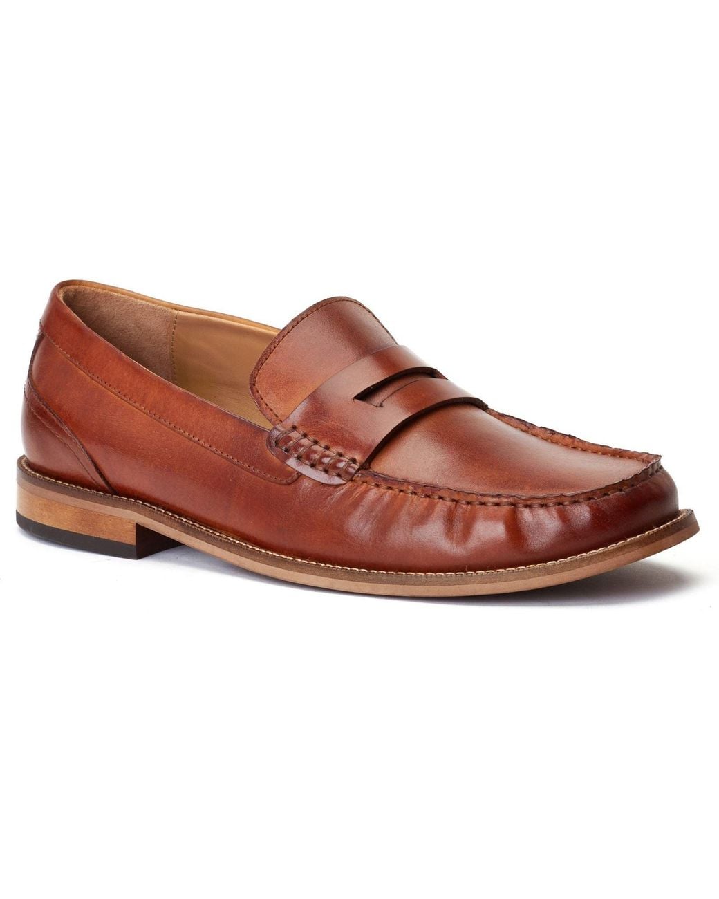 Base London Brown Garfield Leather Burnt Loafers for men