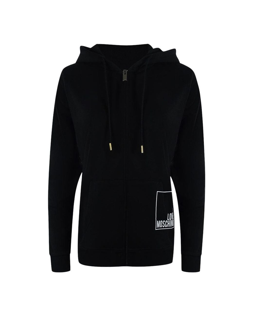 Moschino Black Love Zip Hoodie Small Boxed Logo Cotton