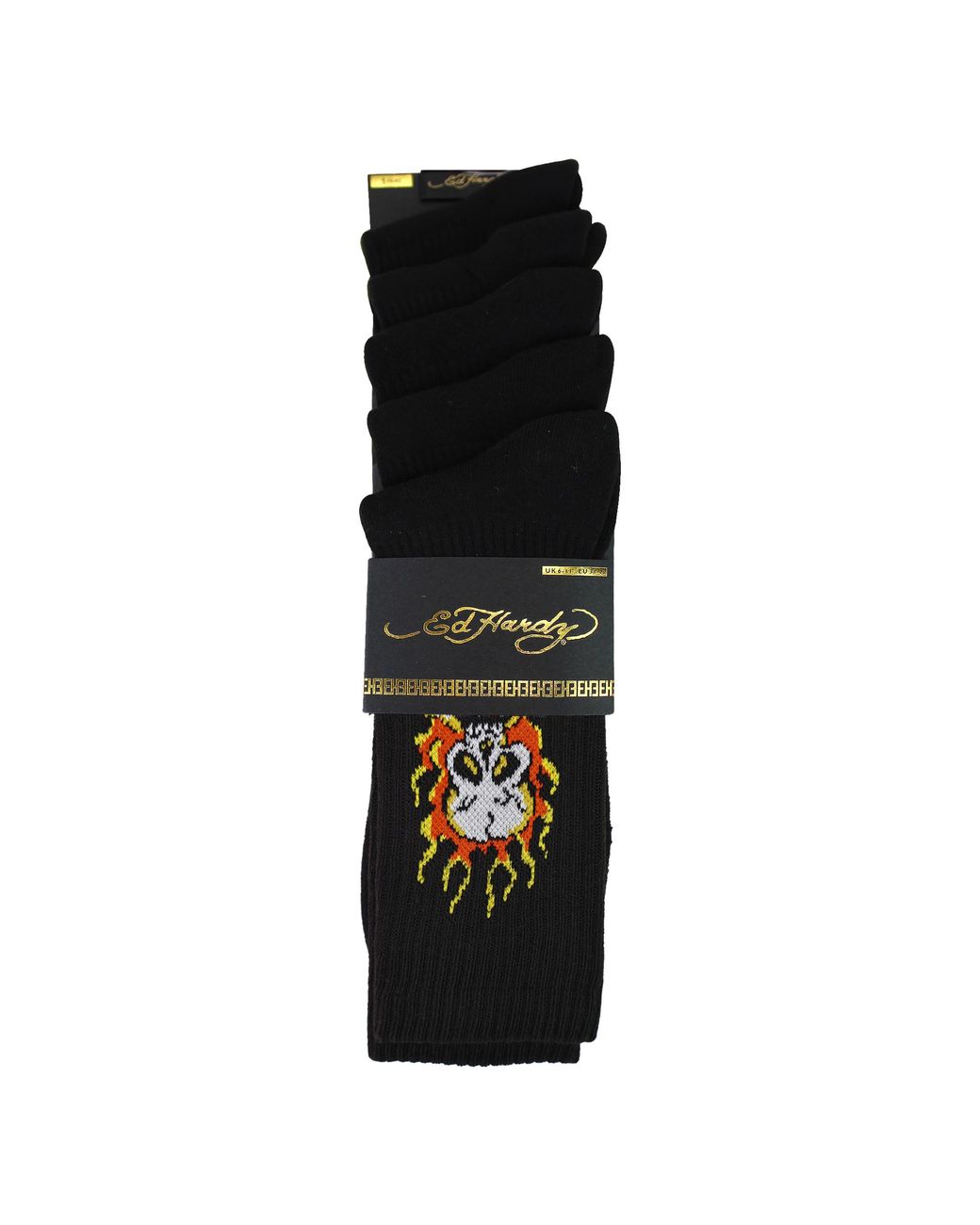 Ed Hardy Black 5 Pack Crew Socks Skull Pattern Soft Breathable Casual for men