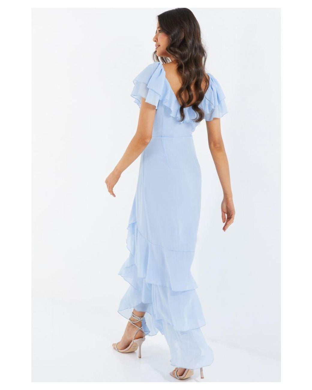 quiz maxi dress Quiz Light Chiffon Frill Maxi Dress Material_Polyester in Blue