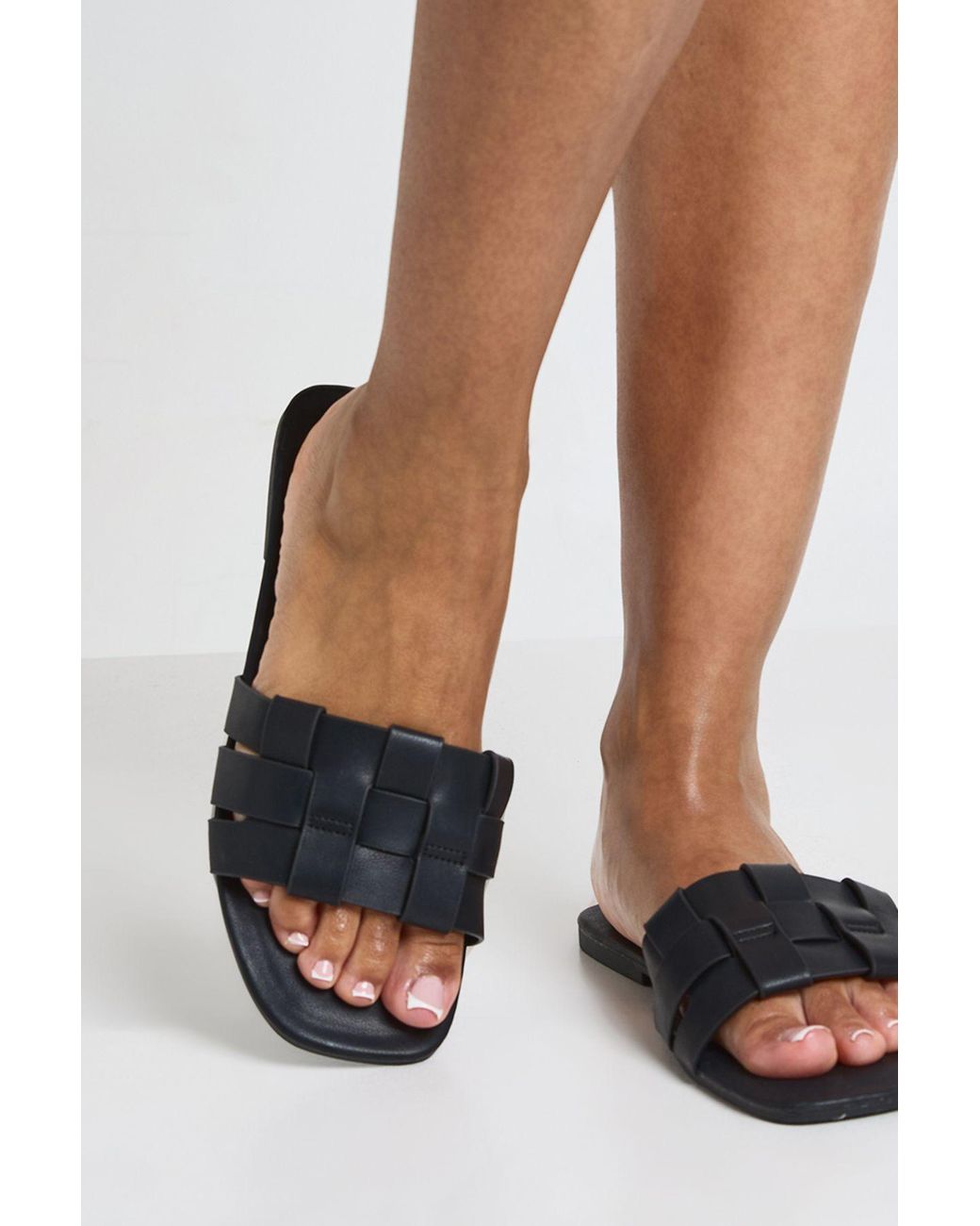Boohoo White Woven Square Toe Sliders