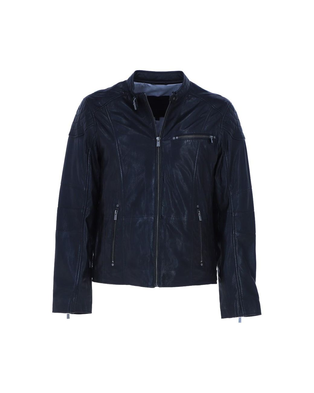 Ashwood Leather Blue 'Largo' Real Zip-Up Biker Jacket for men