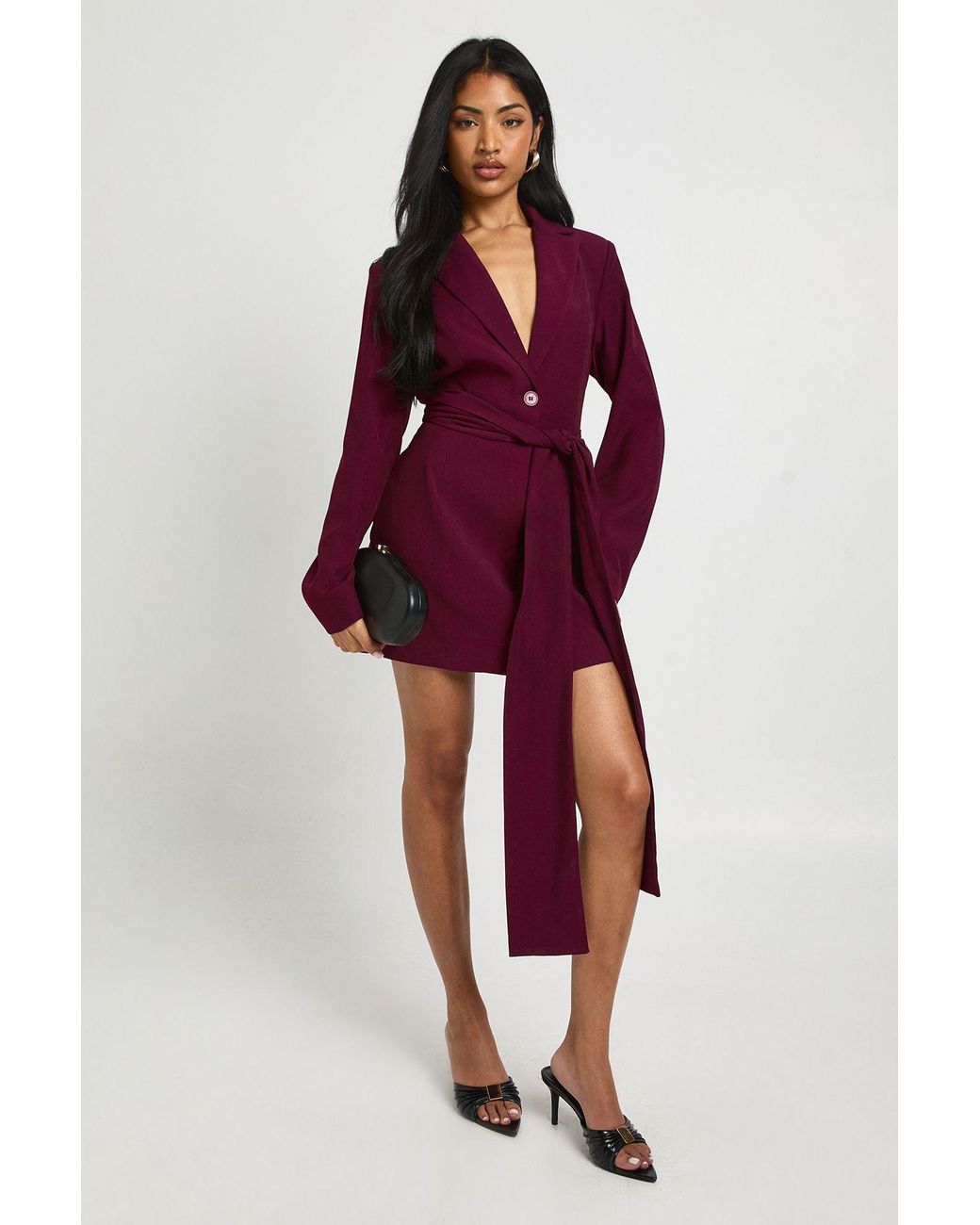 Boohoo Tailored Tie Waist Blazer Dress
