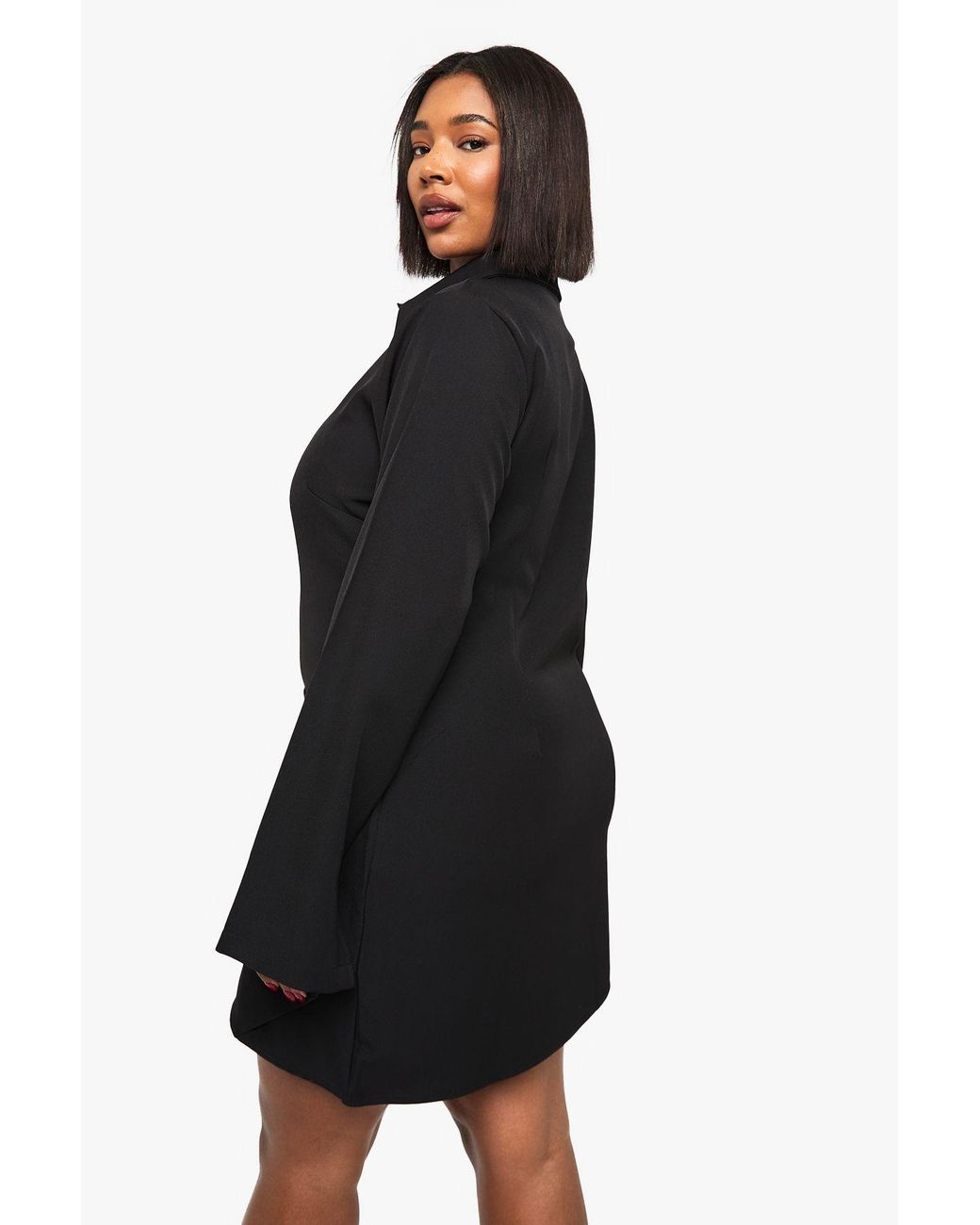 Boohoo Black Plus Drape Front Shirt Dress